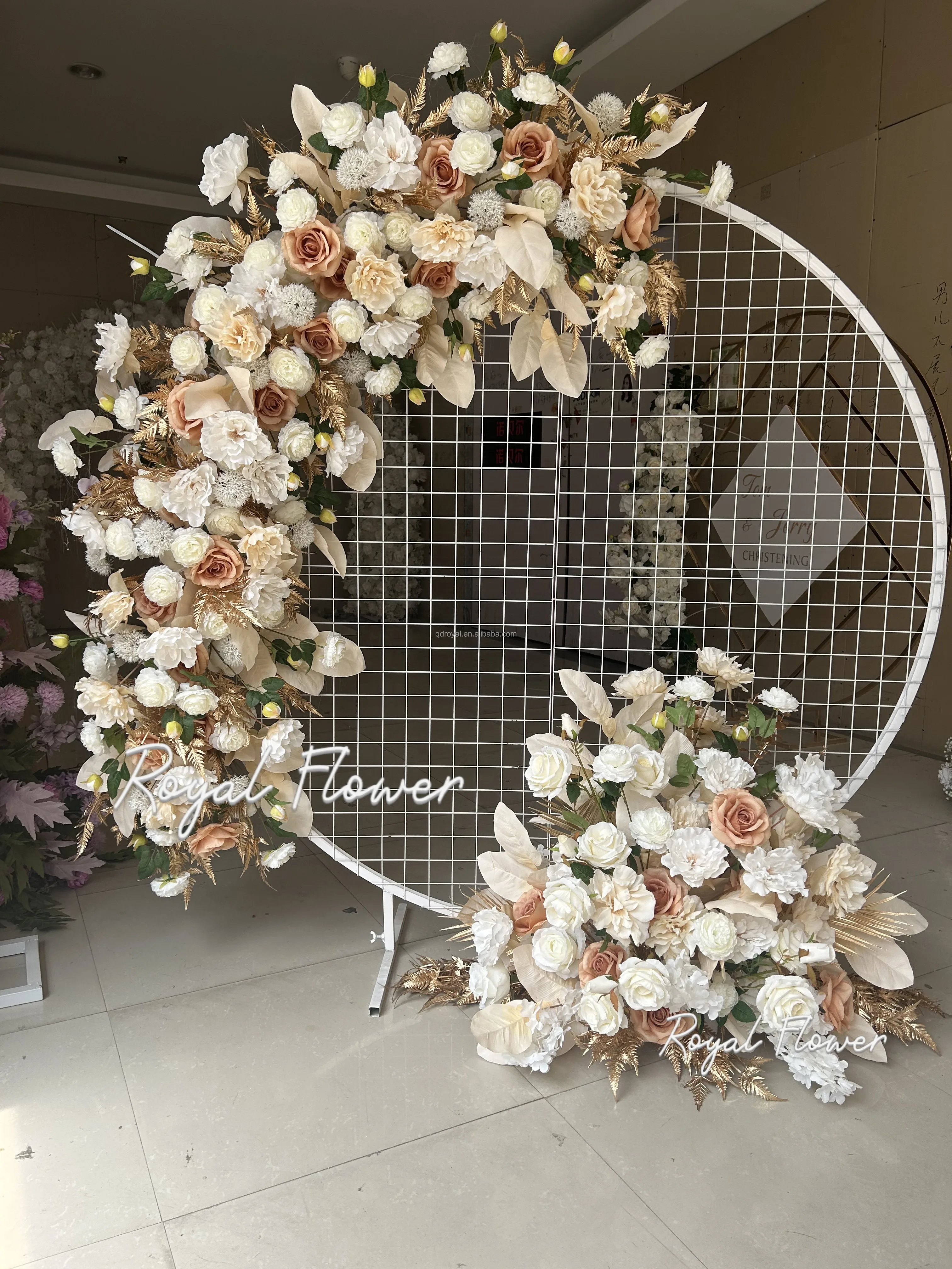 new design Customized Roses babybreath runner Backdrop Panel Decoration Artificial Flowers Rustic Wedding Bride Chuppah Arch