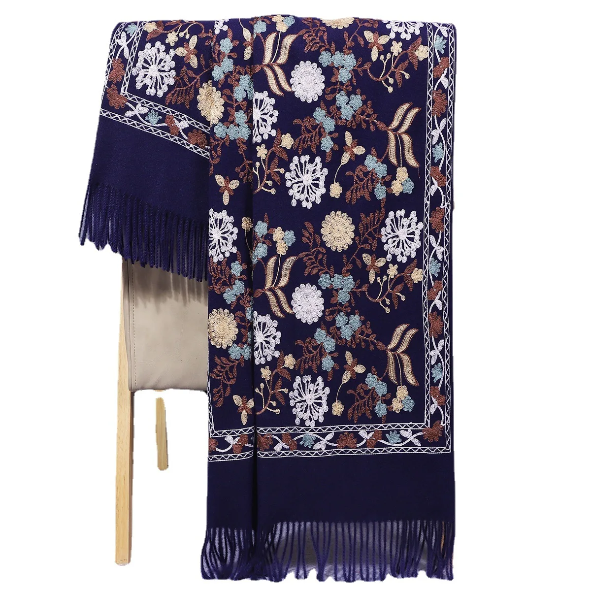 Ethnic style scarf for women thick warm double embroidered mother cashmere shawl