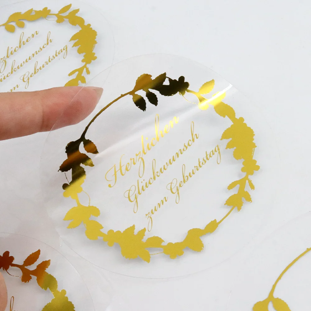 Personalized Self Adhesive Label Clear gold sliver foil hot stamping Labels Custom Text Logo Transparent Stickers