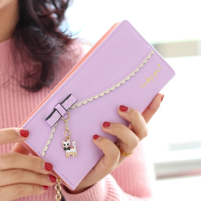 Elegant Women Wallets with Zipper Pink Phone Pocket Purse Card Holder Patchwork Women Long Wallet Lady Tassel Short Coin Purse