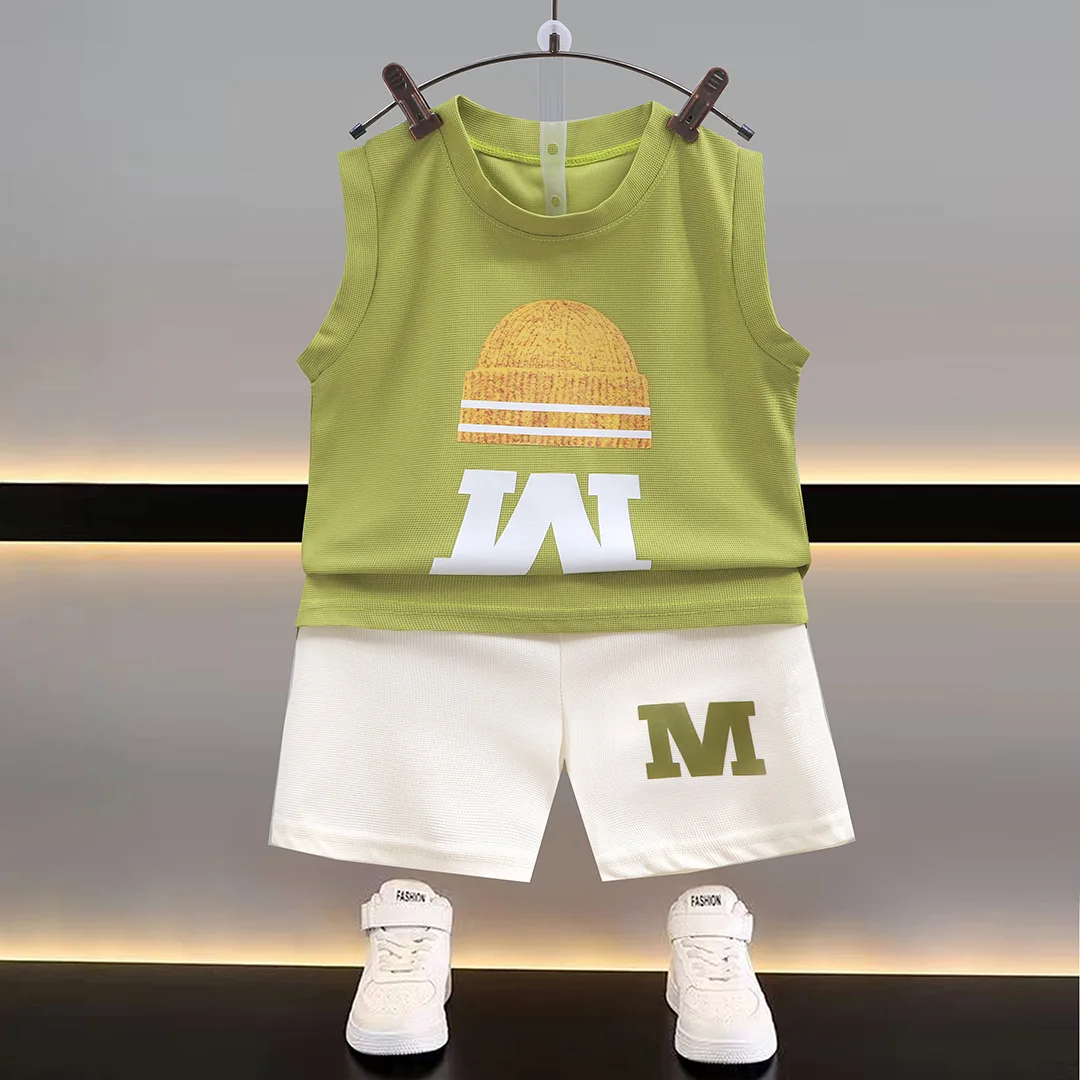Wholesale Toddler Kids Clothes Outfits Sleeveless Top Shorts Korean Style Baby Summer Clothing Kids Two Piece Shorts Set