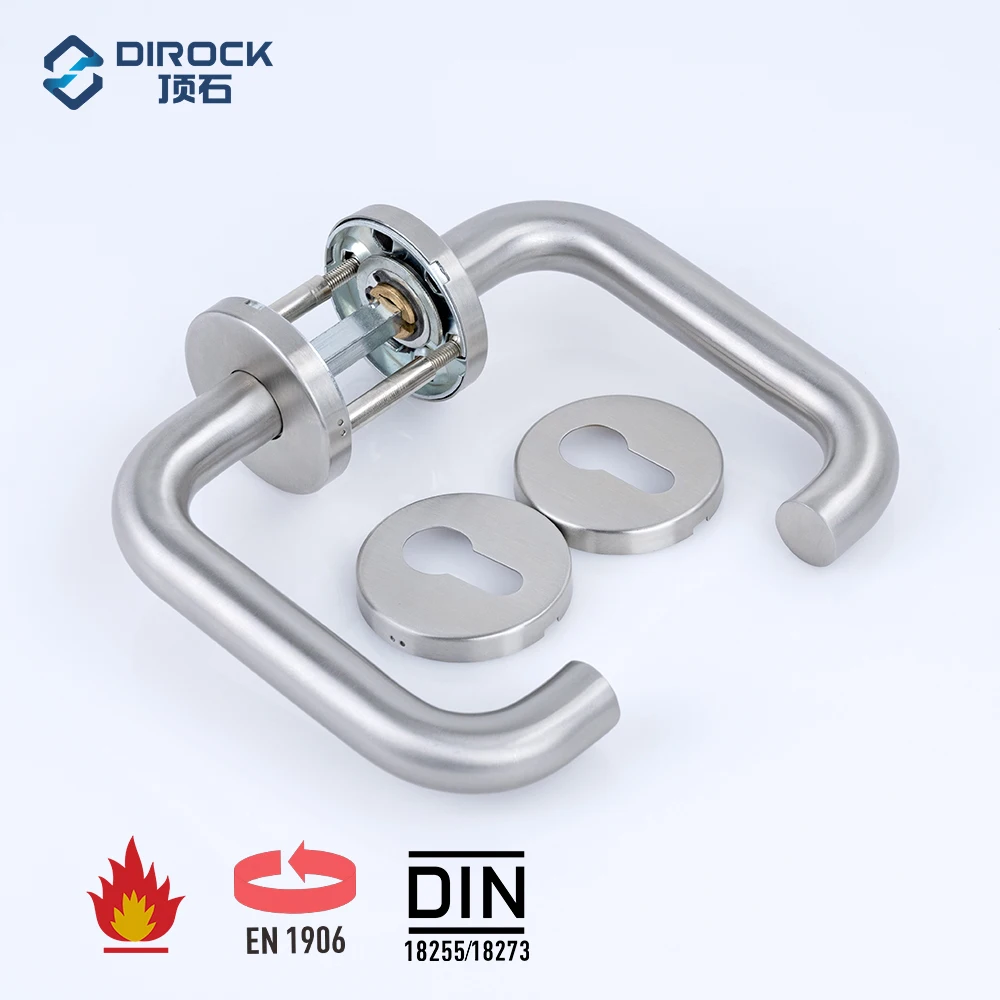 Industrial hardware UK door lever stainless steel solid round lever door handle on rose with escutcheon