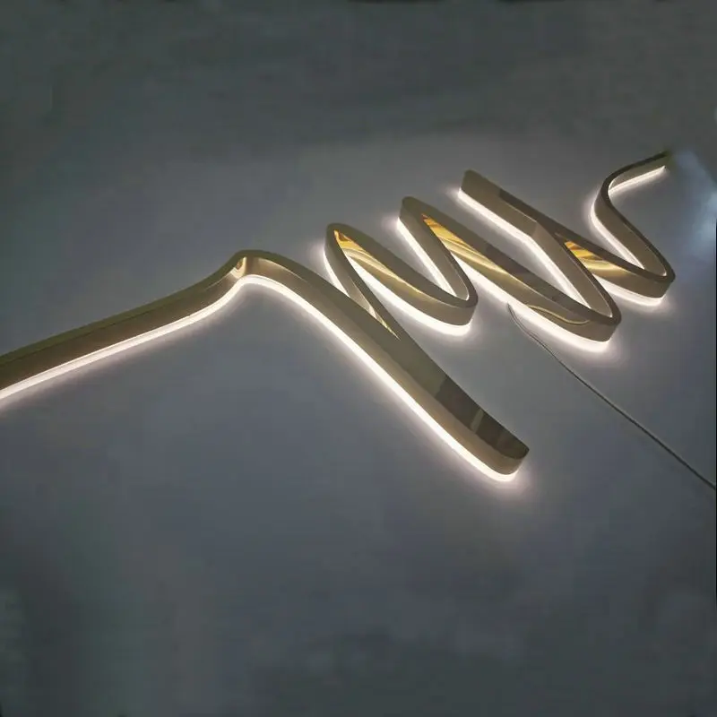 Custom logo business halo lit stainless steel 3D channel letters illuminated signage metal shop sign board