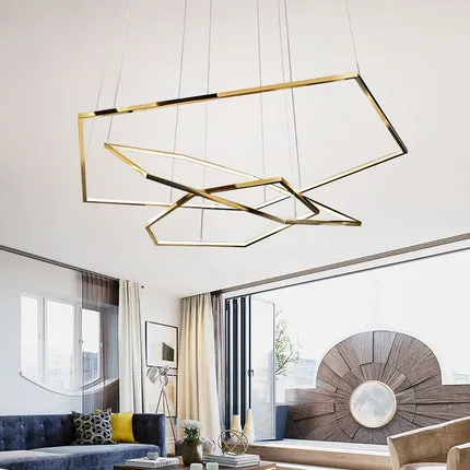 Nordic modern stainless steel light luxury lighting polygon creative chandelier dimmable lamps