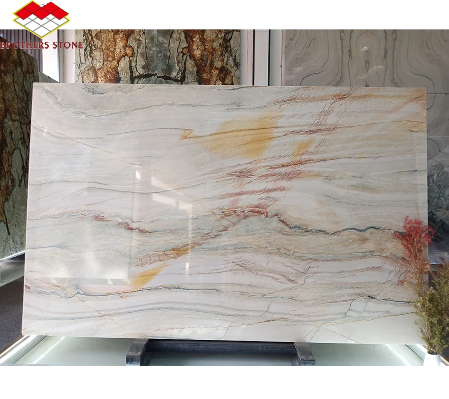Unique Texture Natural Luxury White Marble Slab Fantasy Multicolour Marble Stone for Living Room Background Polished Surface