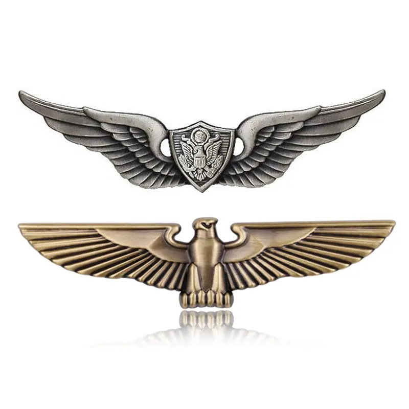 OEM Manufacturer Custom Blank Metal Zinc Alloy Embossed 3D Antique Color Plated Wings Shape Aviation Airline Badges For Souvenir