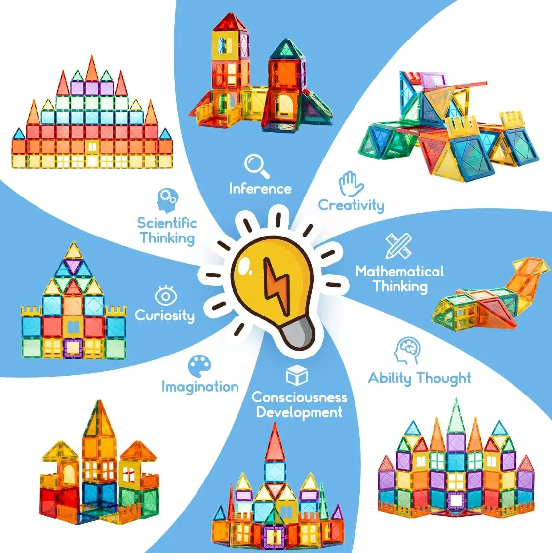 Magnetic Tiles Set Magnet Toys Clear 3D Magnetic Building Blocks Set Stacking Toy Construction Preschool Learning Educational