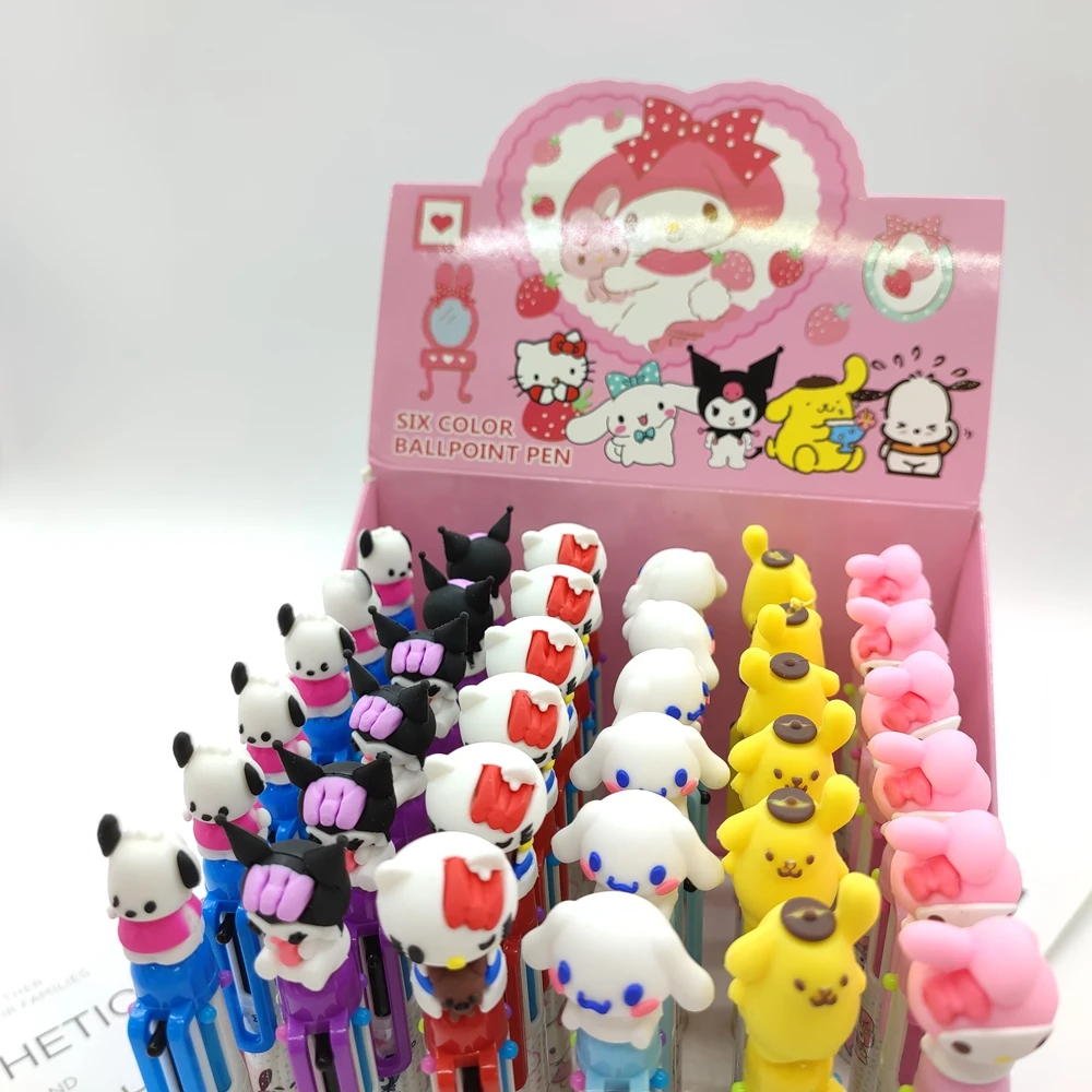 Anime cartoon Sanrios Kulomi Gel Pen 6-color Ballpoint Pen Silicone Figurine Student Multi-color Gel Pen