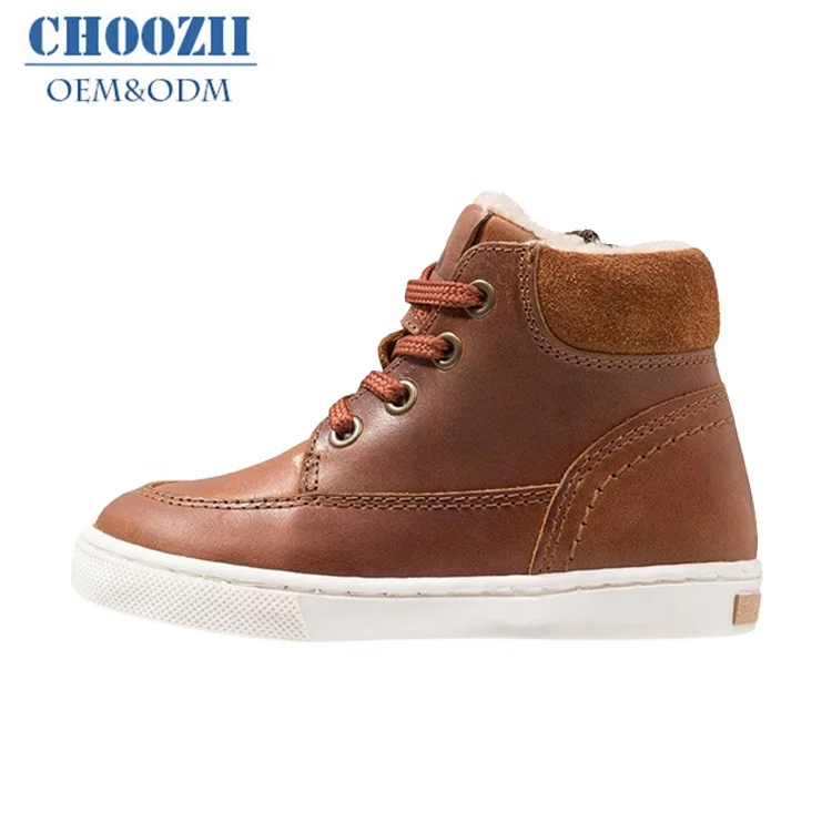  Choozii/оптовая продажа; Популярные зимние кожаные ботильоны на плоской подошве; Модные детские теплые ботинки меху для мальчиков со шнуровкой из