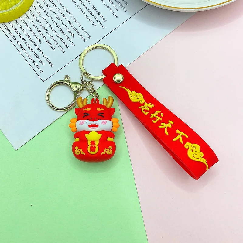 Cute Red Cartoon Dragon Key Chains Resin Women Kids Happy New Year Silicone Key Ring Bag Phone Hanging Accessories Festival Gift