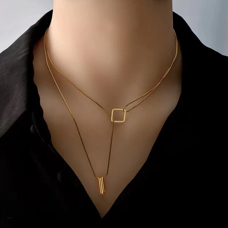Trendy Titanium Steel Multilayer Necklace Clavicle Chain Female Simple Personality Niche Design Necklace For Women Girls