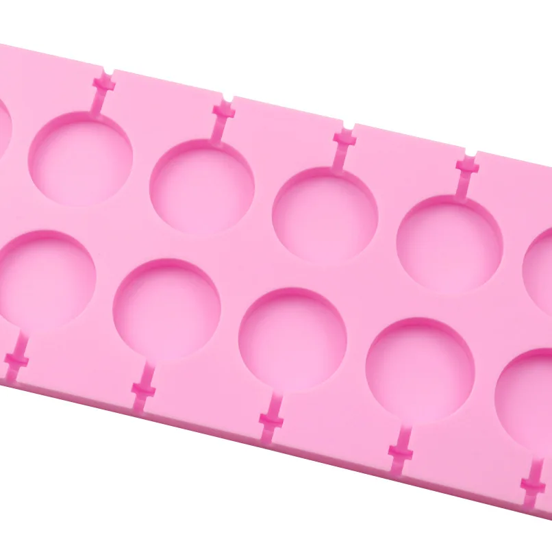 BPA Free Non-stick 12 Cavities Chocolate Lollipop Moulds with Sticks Candy Silicone Round Lollipop Mold