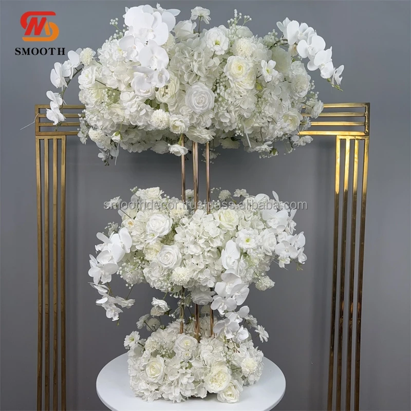 SMOOTH  Exquisite Ferris Wheel Stand with White Roses Orchid Flower Wedding Runner Centerpieces for Christmas Wall Decor