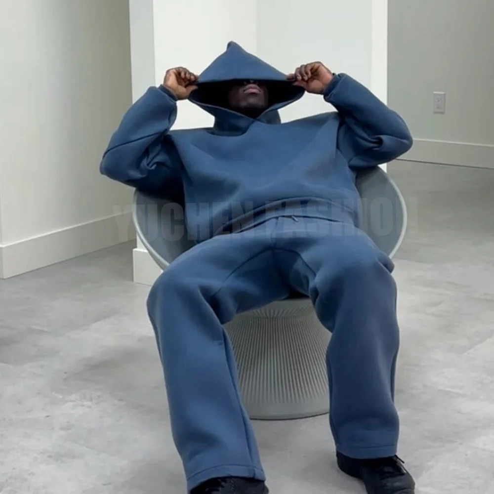 Custom logo streetwear 450g fleece cotton Sweatsuit Flared Sweatpants And Hoodie Set vintage Jogger suit plain Tracksuits