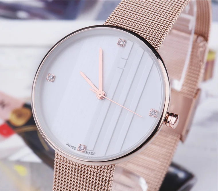 Manufacturers simple design quartz movement mesh band wrist watch women