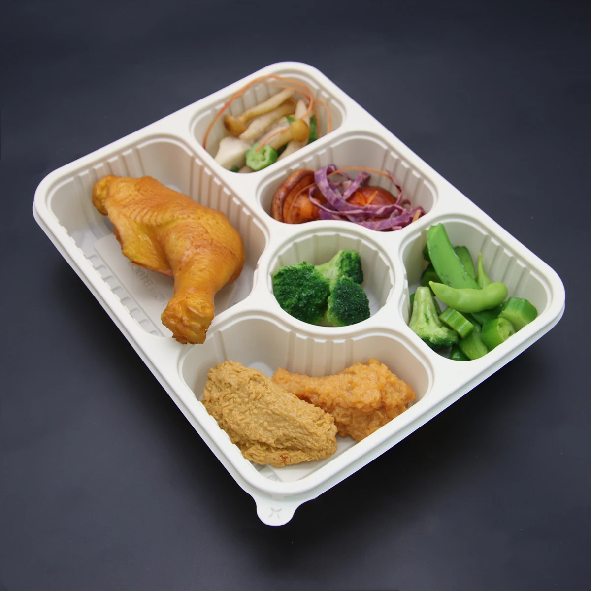Biodegradable Cornstarch Takeaway Food Packing Boxes Disposable Food Grade 6-Compartments Lunch Storage Container Box