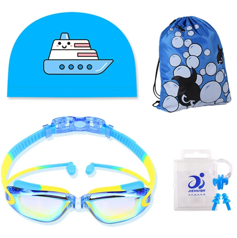 Детские розовые милые Мультяшные очки для плавания с крышкой для носа сумка для плавания с защитой от УФ-излучения детские спортивные очки для плавания
