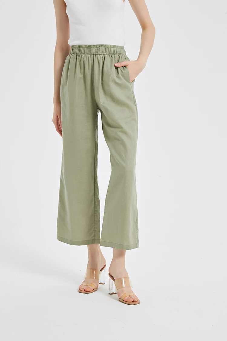 2023 AMZ hot selling 55%Linen 45%Viscose wholesale summer loose wide leg pants women
