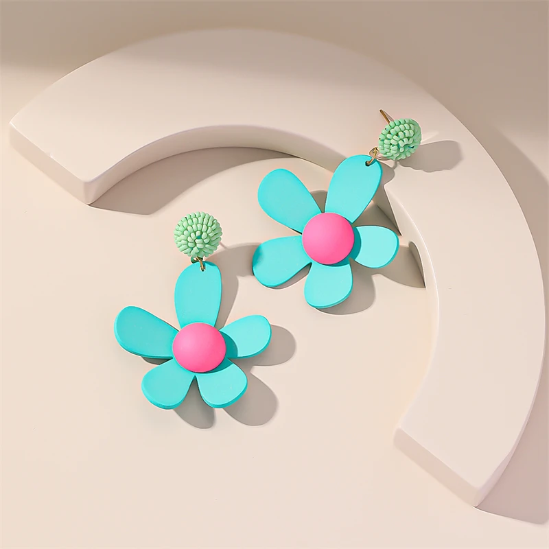 New Design Jewelry Creative Drop Earrings Fashion Personality Cute Candy Color Flower Women Drop Earrings
