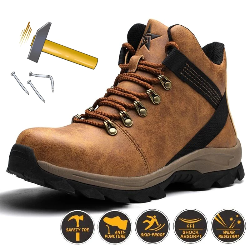 Wholesale Custom Logo Leather Steel Toe Waterproof Work Safty Safety Boots Anti-Smashing Safety Shoe S3 Working Footwear Shoes