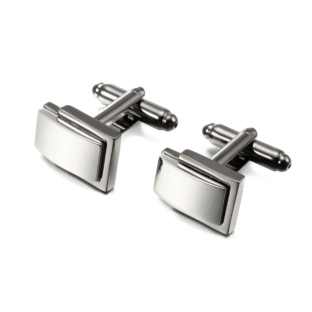 Best Metal Cufflinks Silver & Black Color Double Plating High Quality Mens Business Metal Blank Square Cufflink Free Sample