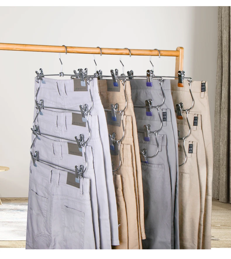 Betterall Space Saving Magic Four Layers Pants Hanger Metal Multifunctional Clothes Hangers Pants Storage Hangers