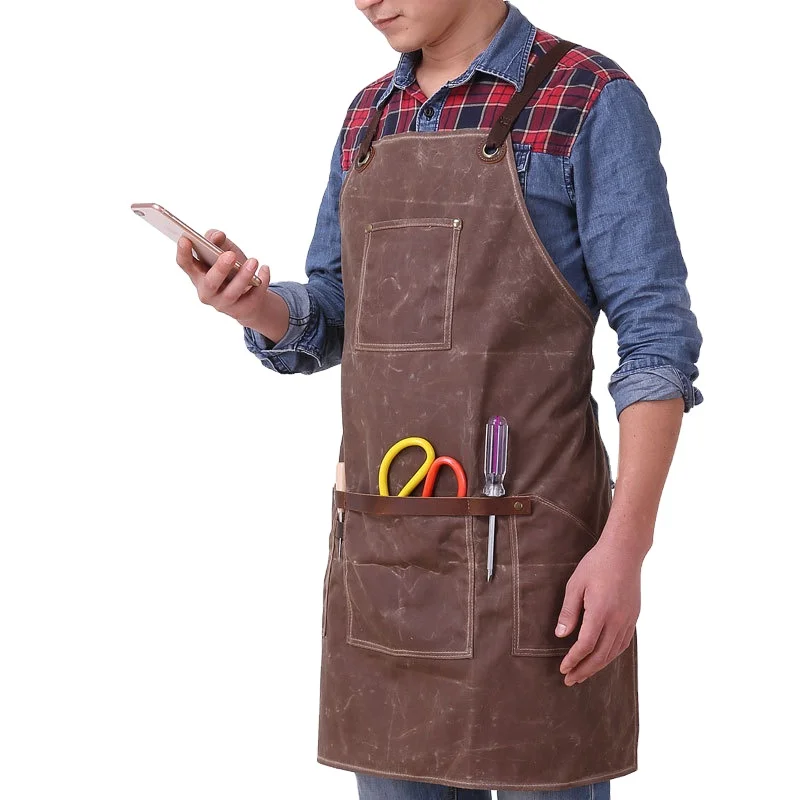 Apron Baking Barbecue Woodworking Flower Genuine Leather Cross Strap Apron can be ordered