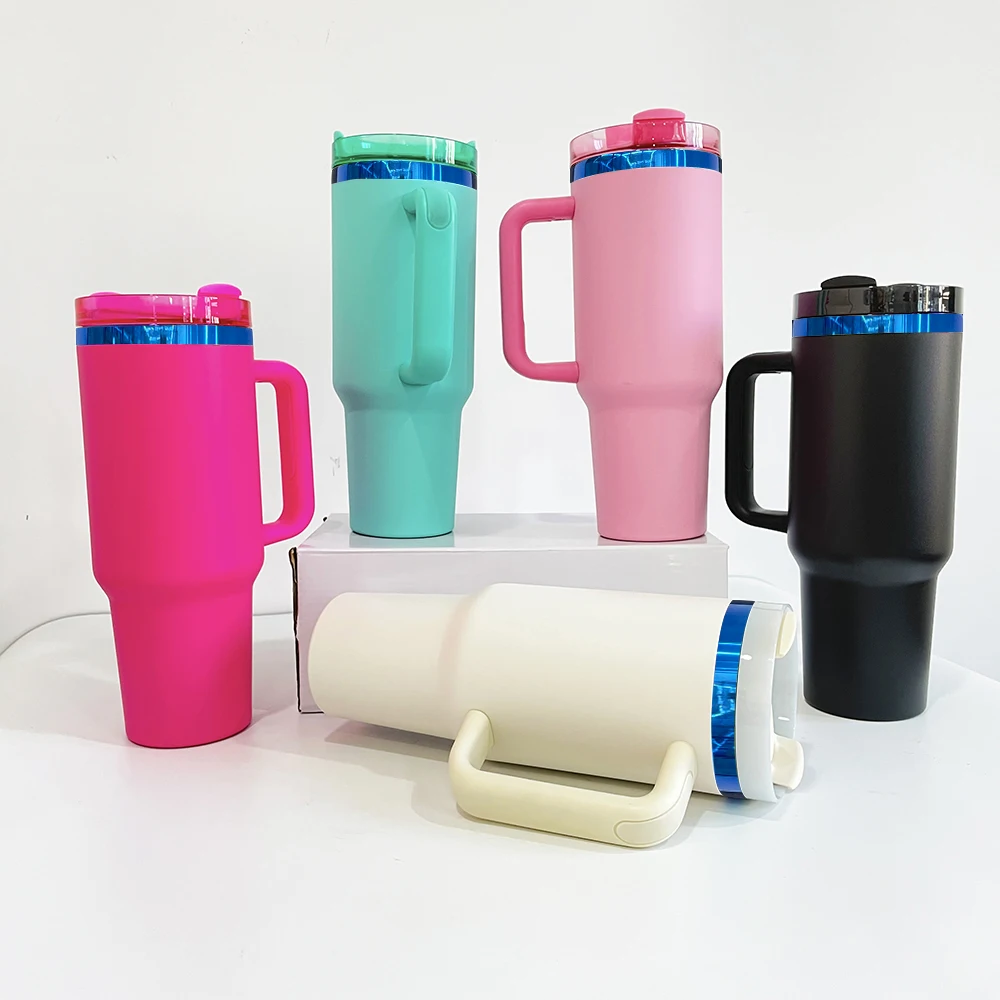 Double walled blue underneath 40oz Water Bottle stainless steel Reusable Travel Mug Laser Engraved powder coated coffee cups