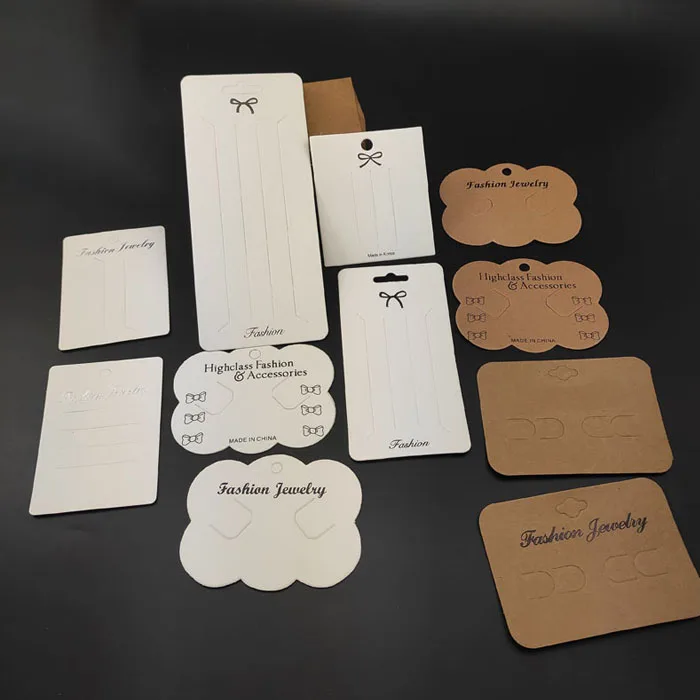 Wholesale custom popular letter printed white kraft cardboard paper jewelry necklace earring card with logo