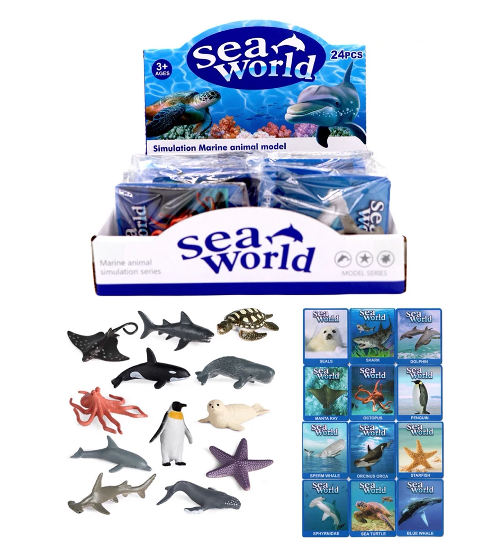 With family name card solid simulation PVC model learning gift early education sea animals toys