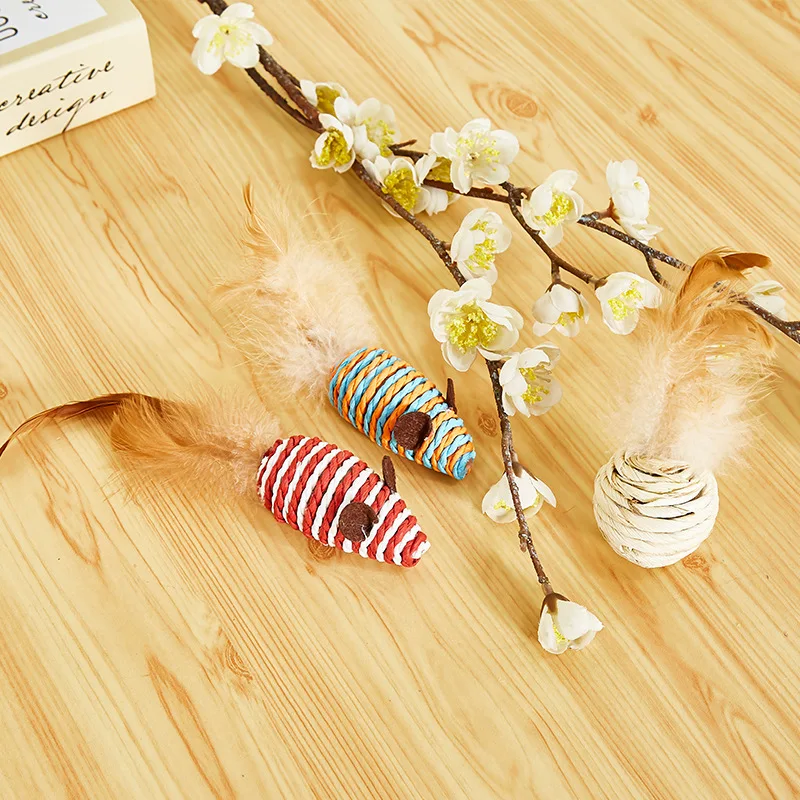  Pet feather bell ball toy set cat sisal