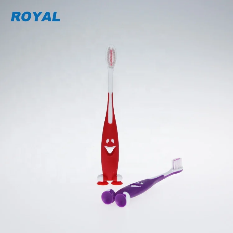Hot sale cute toothbrush for kid lovely child dental brush with suction cup smile corn high quality soft kids toothbrush