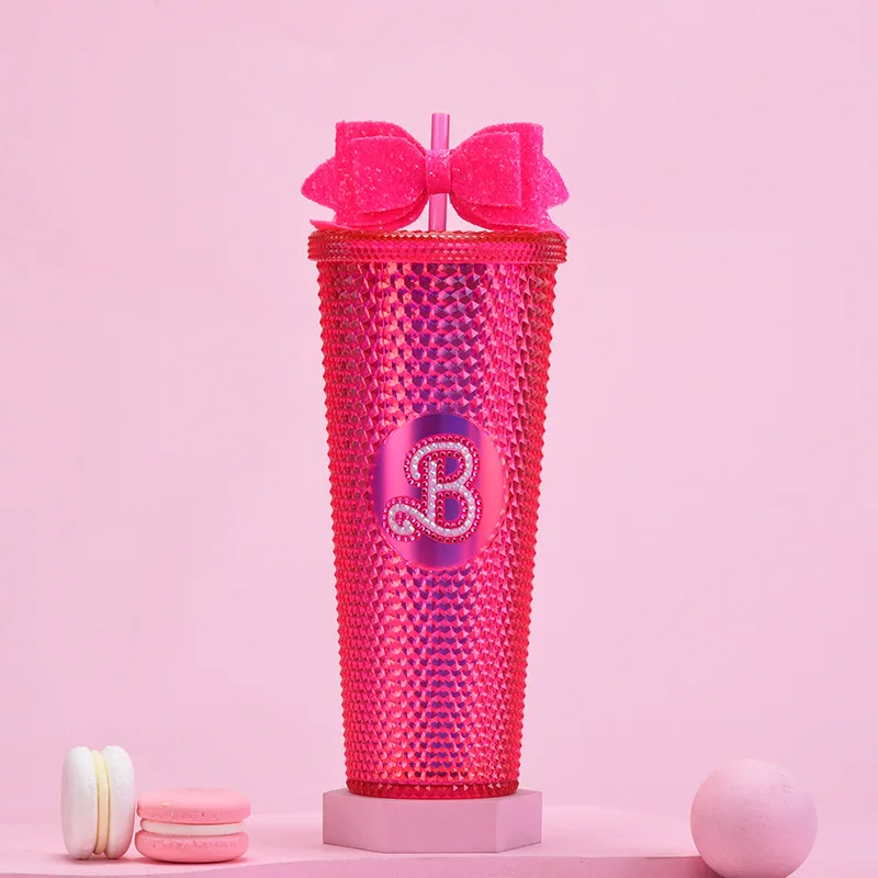 Eco Friendly Double Wall Large Capacity Coffee Mug 24oz Plastic As Drinking Cups With Lids And Bow Tie Straws