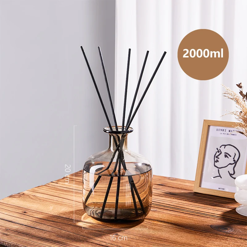 Диффузор большого размера из янтарного тростника XL великолепный Экзотический аромат для дома, стеклянная бутылка 2000 мл с черными палочками из тростника