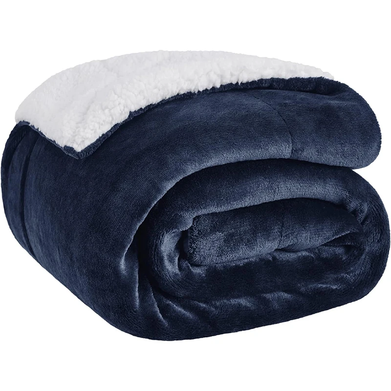 Luxury Double-Layered Flannel Fleece Sherpa Throw Blanket Solid Color Cozy & Warm Home Decor for Bedding or Sofas