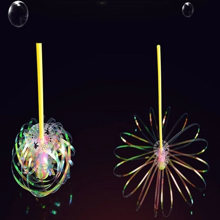 Hot Selling Magic LED Bubble Light Stick Flash Spin Ribbons Flower Wand Toys For Kids