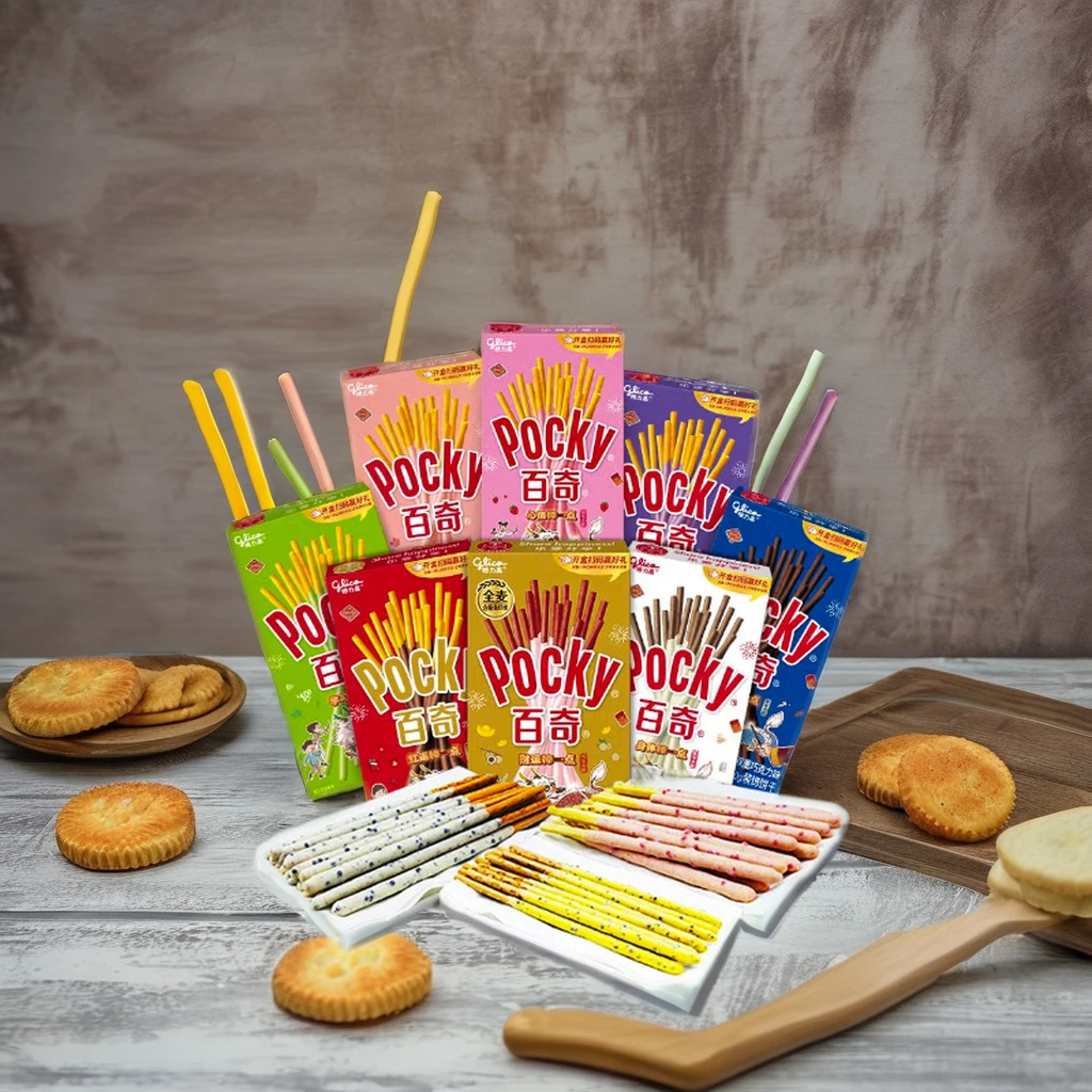 Wholesale Pocky Sticks 55g Biscuits Crispy Chocolate-Coated Cookies Cream Cheese Flavor Fruit Pattern Bar Design Box Packaging