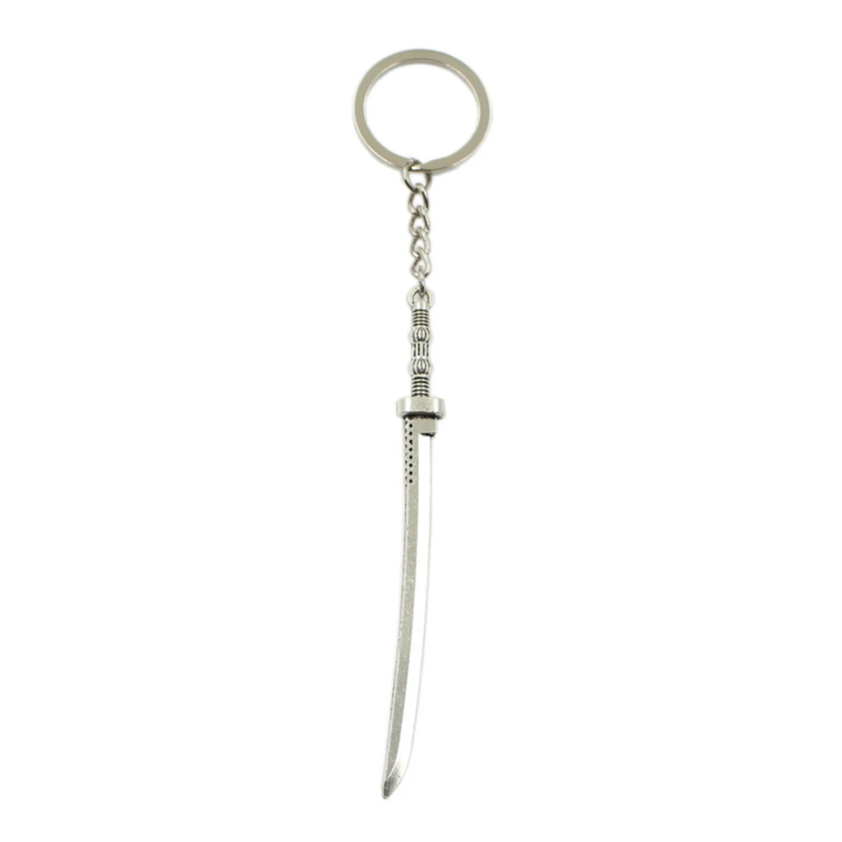 Fashion 30mm Key Ring Metal Key Chain Keychain Jewelry Antique Silver Plated samurai sword 107*10mm Pendant