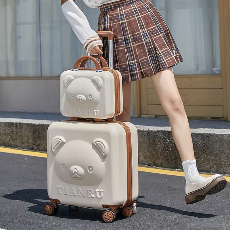 2PCS/SET fashion Cosmetic bag 20/24 inch girl students trolley case Travel spinner Password luggage woman rolling suitcase