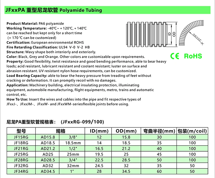 Plastic Cable Wire Protection Corrugated Pa Pp V0 Type High Temperature Flexible Pipe
