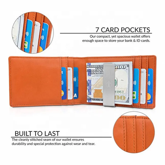 Men Wallet Slim Front Pocket RFID Blocking Leather Money Clip Wallet