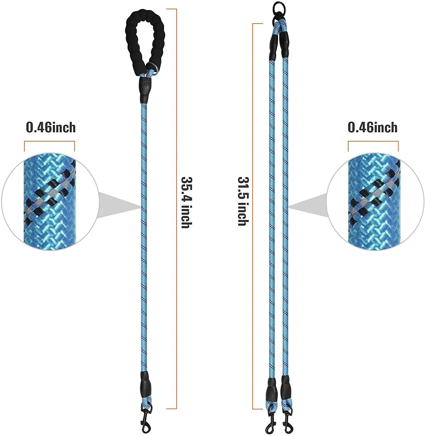 Hot Sale Multi-head Detachable retractable dog leash with Highly Reflective Polyester yarn
