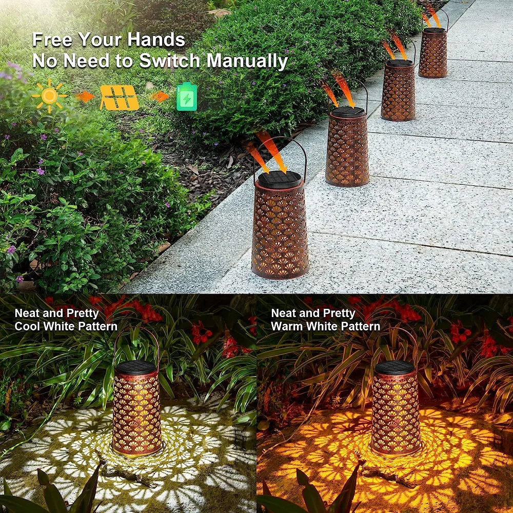 Christmas Solar Lanterns Outdoor Waterproof Halloween Hanging Lantern Decorative Metal Outdoor Garden Landscape Lights