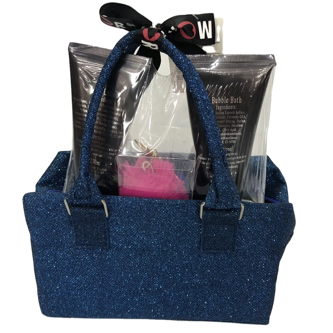 new custom gift Christmas bath body tote handbag gift set for women with pompom