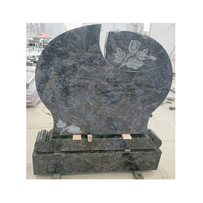 Modern USA Granite Cemetery Memorial Grave Headstone Monument With Carved Rose For Sale