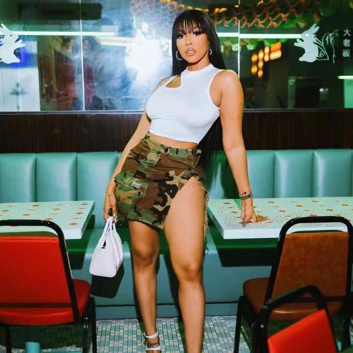 Summer fashion casual slit skirt camouflage denim skirt short hip skirt