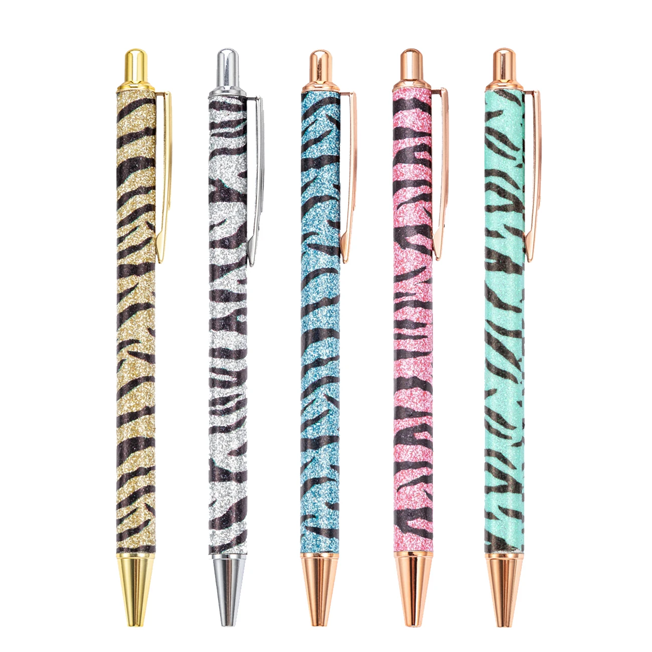 Zebra Design Cute Retractable Ball Point Pen Custom Logo Flat Click Body Black Ink Writing Pen Office Metal Crystal Pen