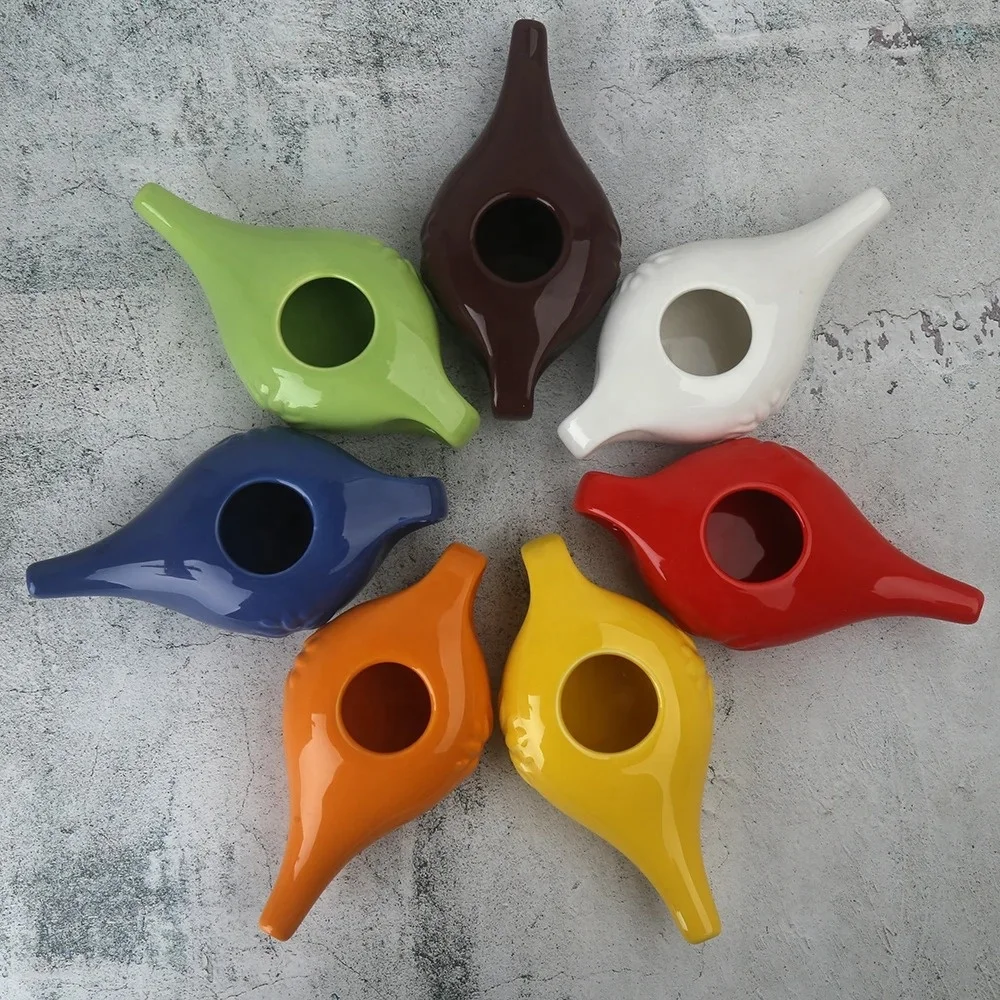 Custom Ceramic Himalayan Portable Nasal  Irrigation Cleaning Washing Jal Neti Pot Salt Pipe Inhaler