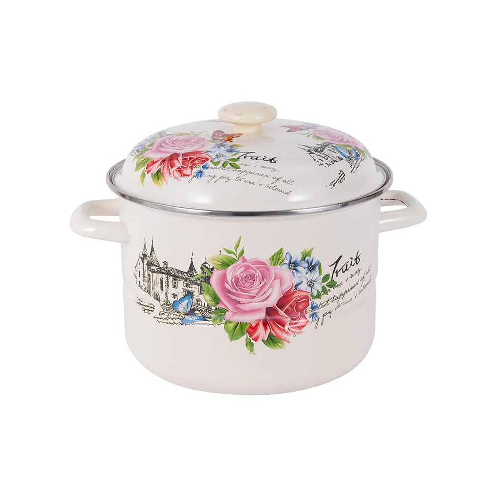 Custom 28cm Enamel Metal Steel Steamer Cookware Pot Enamel Steamer Pot with Enamel Lid