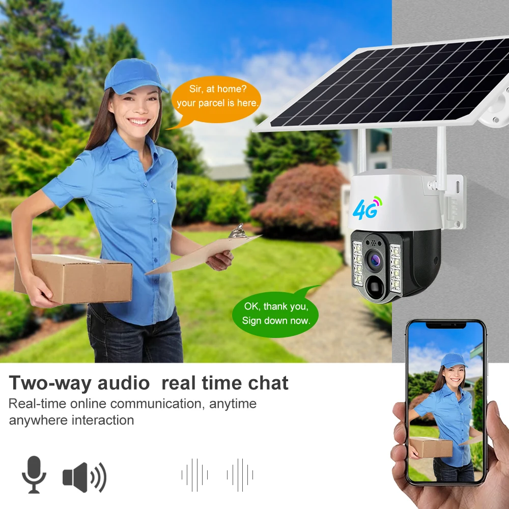 V380 Network App Video Recorder Surveillance Wireless Outdoor IP PTZ Security Camera with Solar Panel Solar 4g Camera